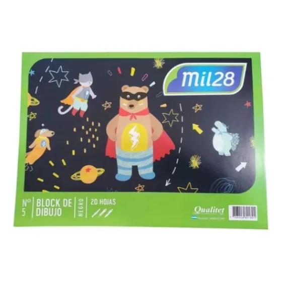 Block Dibujo 1028 N° 5 Papel Color Negro X 20 Hojas Liso