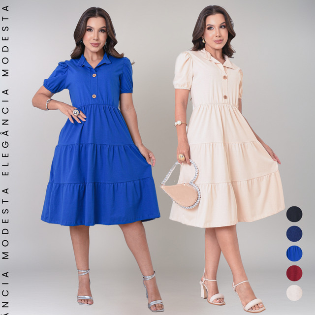 Kit 2 Vestidos Midi Evasê Feminino Elegante Cristan Kit 2 Vestidos Midi Evasê Feminino Elegante Cristan