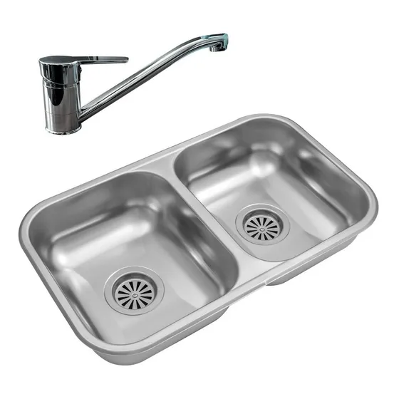 Bacha Doble Cocina Johnson Cc28 B Sopapa Americana Canilla Monocomando Grifería Grifo Mesada Movil Filtro Aireador