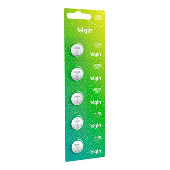 Pilha Elgin Litio CR2025 Botão - kit de 5 unidades