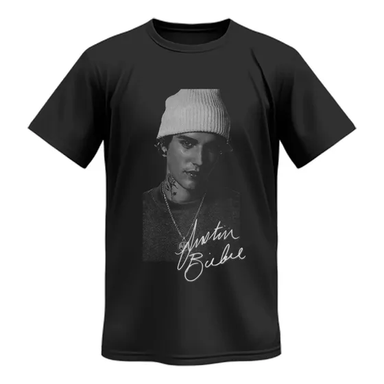 Camiseta Justin Bieber Estampa Estilosa Autógrafo Cantor