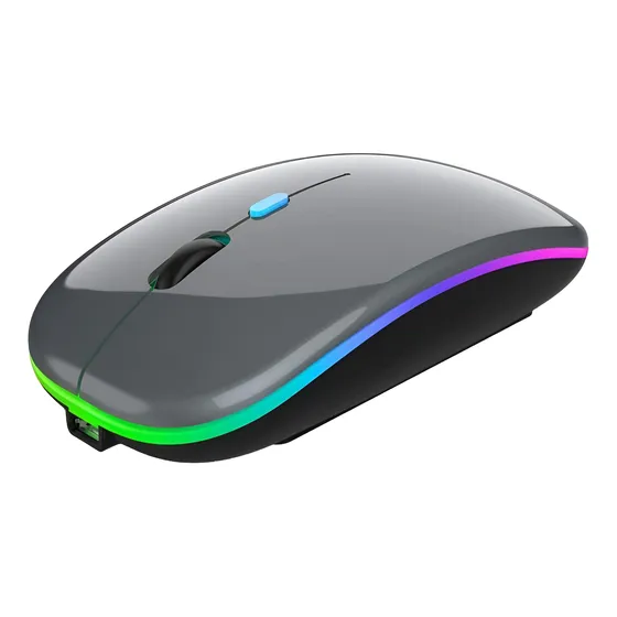 Mouse Preto Wireless Recarregável Led Rgb 2.4 Ghz Sem Fio
