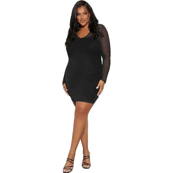 Vestido Negro Ajustado De Malla Transparente 0xl (12)
