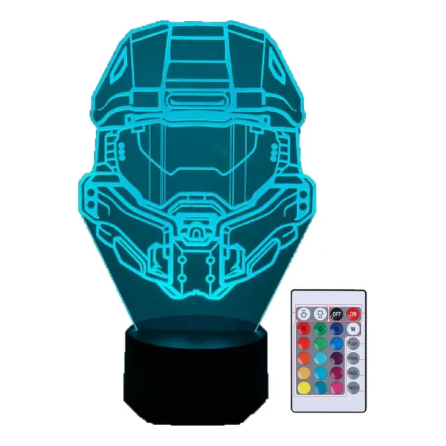 Lámpara 3d Acrílico Juego Halo Master Chief + Control Remoto