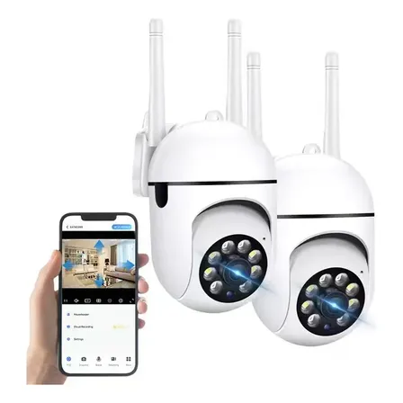 2pcs Cámaras De Seguridad Exterior/interior 2mp Full Hd 360° Ptz Visión Nocturna Detección De Movimiento Con Alarma Wi-fi Blanco