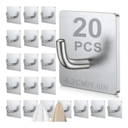 Kit 20 Ganchos Aço Adesivos Para Porta De Toalha De Parede