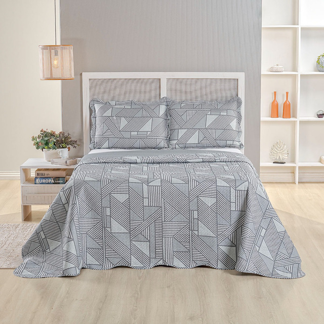 Kit Cobre Leito Colcha Casal Bouti Dupla Face Estampado 3pçs Kit Cobre Leito Colcha Casal Bouti Dupla Face Estampado 3pçs
