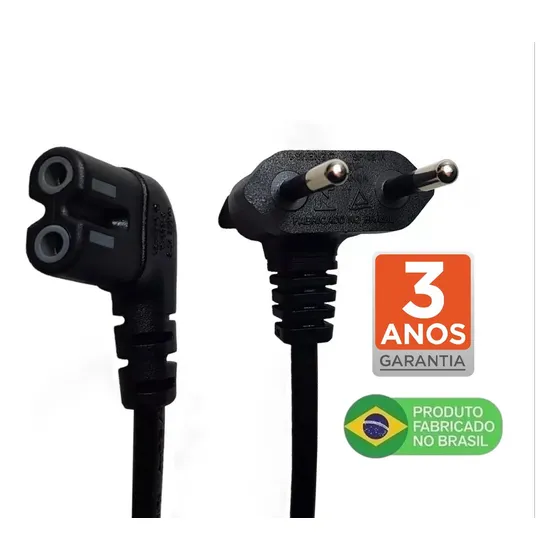 Plus Do Brasil Cabo De Força Alimentação Bipolar 90 Graus Para Smart Tv Samsung LG Tcl Impressora Ps3 Ps4 Ps5 Xbox Jbl 127/220v Fabricado No Brasil