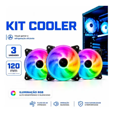 Kit 3 Coolers Ventoinha 120mm X 120mm Fans Rgb Pc Gamer