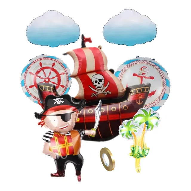 Set Globos Pirata Barco Palmera Nubes