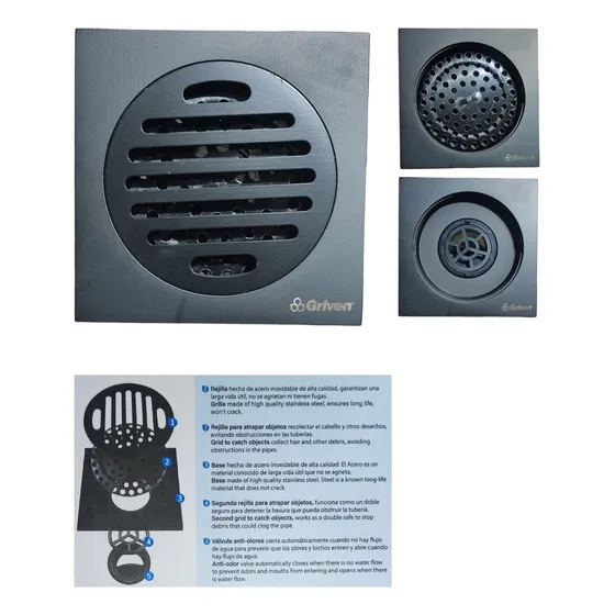 Rejilla Centro Piso Antiolor 4x4 Acero Negro Mate Griven 
