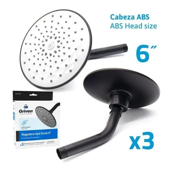 Regadera Redonda De Baño 6 PuLG Negra Con Tubo