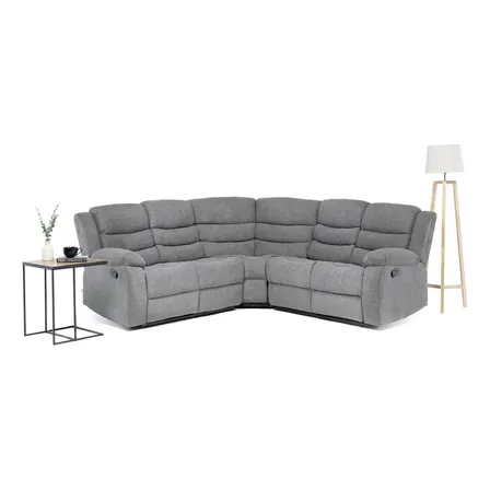 Seccional Reclinable Curvo Con Posavasos De Aluminio Color Gris Claro Diseño De La Tela Liso
