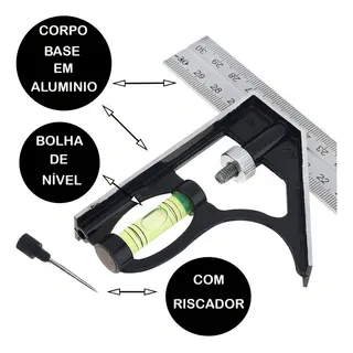 Esquadro Combinado 12pol 300mm Marceneiro Carpinteiro Esquadro Combinado 12pol 300mm Marceneiro Carpinteiro