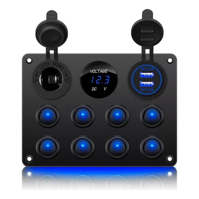 Switch Panel Rocker Con 8 Botones P/auto Marino 12/24v 2 Usb