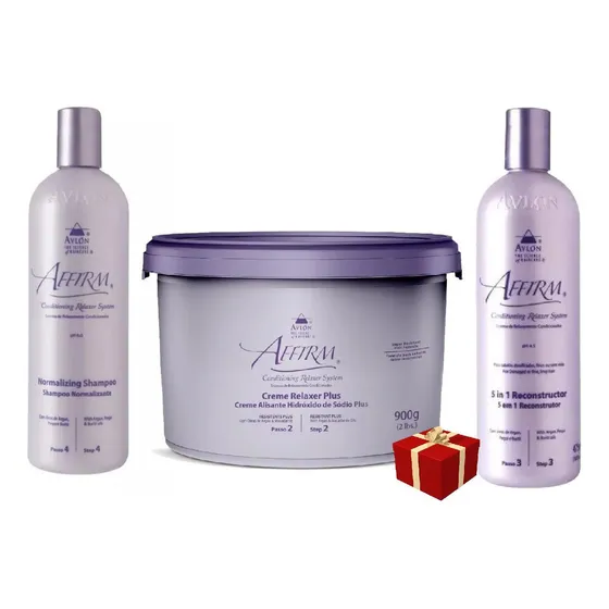 Kit Avlon Affirm Relaxamento hidroxido de Sodio 900g + Reconstrutor 5 Em 1, 475gr + Shampoo normalizing 475ml