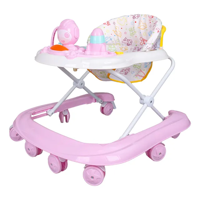Andadera Musical Para Bebé Interactiva Plegable Con Ruedas Color Rosa-Diseño Juguetes