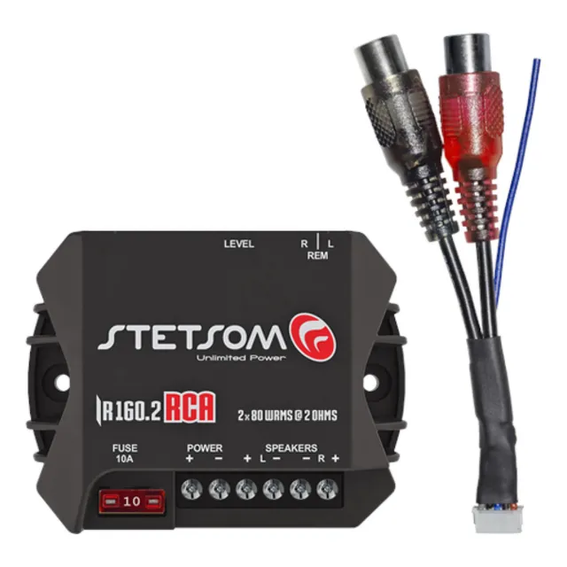 Modulo AUTOMOTIVO Stetsom IR160 COM CHICOTE RCA Amplificador 160W Rms Para Alto Falante de Portas e Tampao 6x9 6 polegadas 2 Canais RENDE 45W A 4 Ohms Potencia iron line valente e compacto