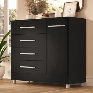 Comoda Laura 4 Gavs 1 Porta Cor Onix Comoda Laura 4 Gavs 1 Porta Cor Onix