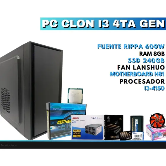 Computadora Cpu I3 4ta Gen 8gb Ram 240gb Disco Ssd 600w 