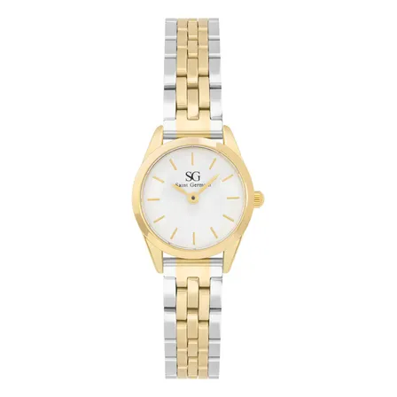 Relógio Feminino Dourado e Prata Mini Belle Bicolor Gold 24mm Fundo Branco