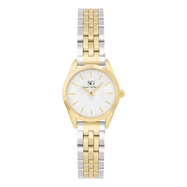 Relógio feminino Saint Germain Mini Belle com pulseira de aço bicolor dourada e prateada e mostrador branco de 24mm