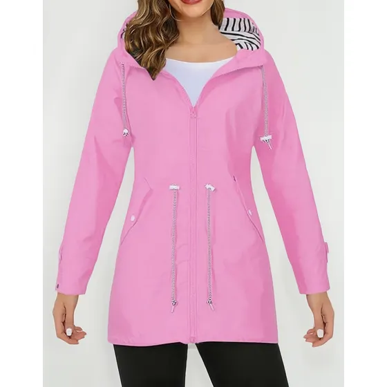 Campera Corta Viento Con Capucha Larga Bolsillos Cola Pez