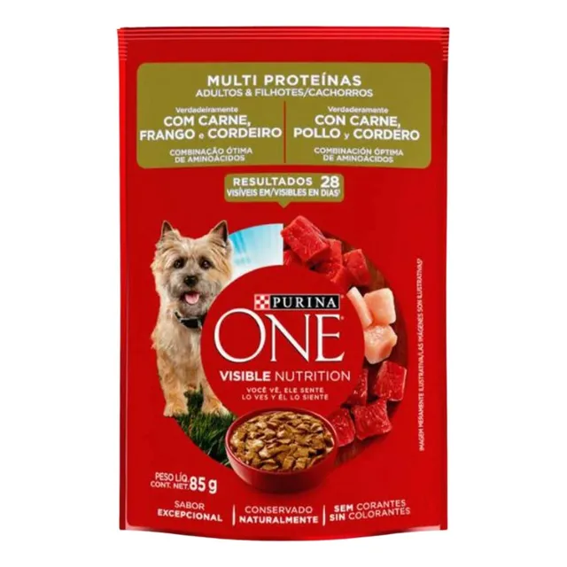 Un sobre multiproteínico para perros y cachorros adultos de 85 g
