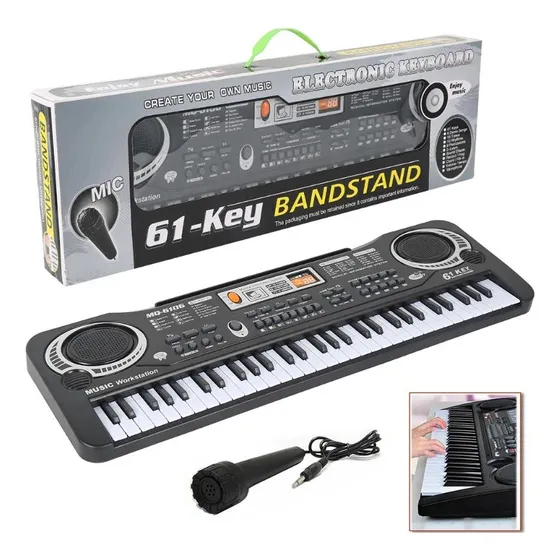 Piano Con Microfono Organo Musical 16 Tonos 6 Canciones New Color Negro