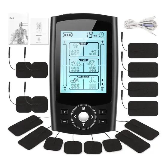 Electroestimulador muscular digital portátil recargable 2 canales 36 modos 8 almohadillas masajeador eléctrico con función de masajeador Tens Ems