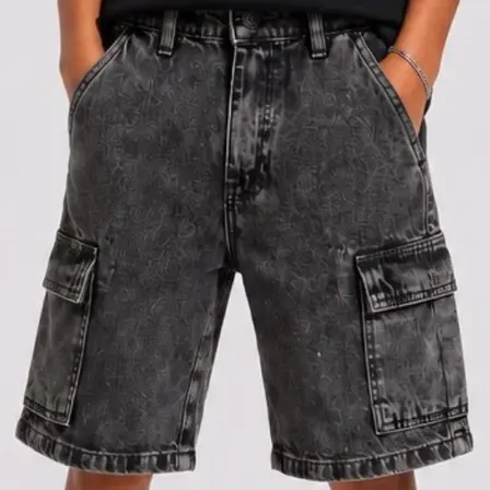 Bermuda Cargo Jeans Juvenil Menino Preto 14