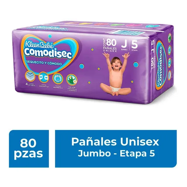 Pañales KleenBebé Comodisec Etapa 5 Jumbo Unisex 80 Pañales