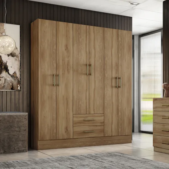 Closet Armario En Mdp 150x182cm 6 Puertas 2 Cajones Noce
