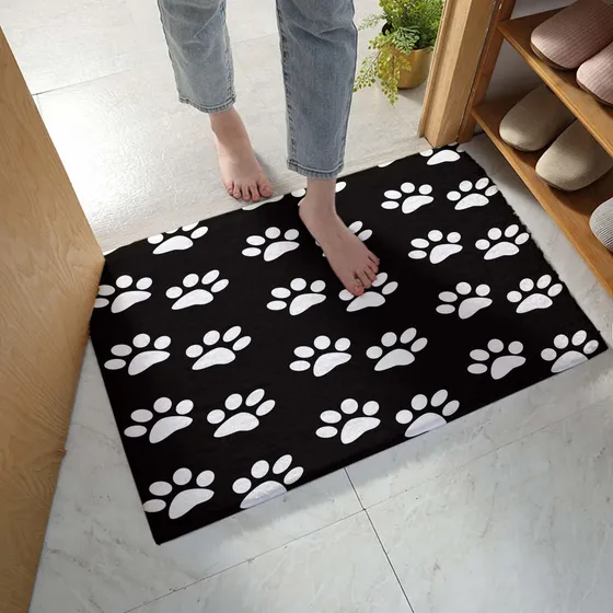 Alfombra Baño Shaggy Perro Huella Blanco Negro Ultra Suave X