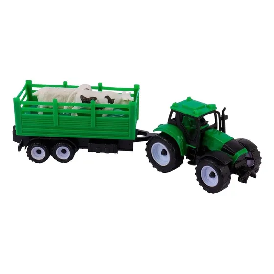 Trator De Brinquedo C/ Carretinha Animais Boi Gado Fazenda 