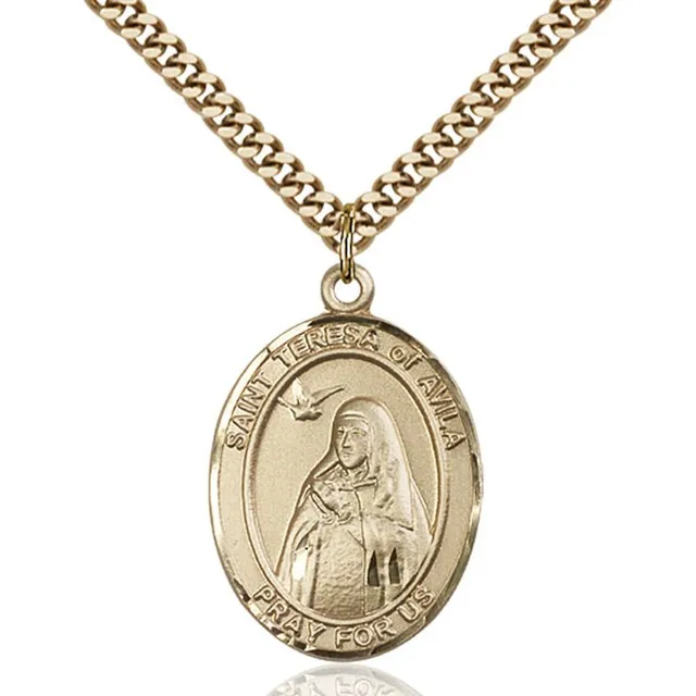 Medalla San Teresa Avila Hand-crafted Ovalada Colgante 14 kt