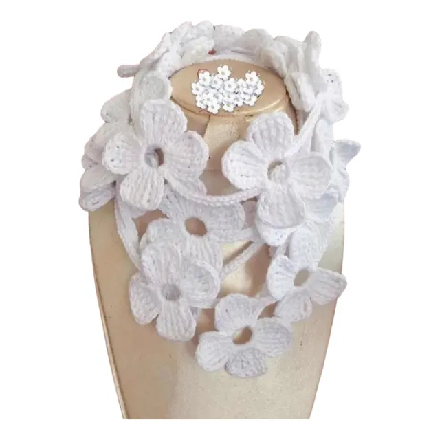 Collar Largo Tejido Tipo Bufanda O Guirnalda Flores Grandes