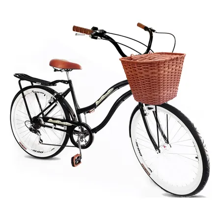 Bicicleta Retrô Aro 26 Vintage Com Bagageiro Cesta Plástica