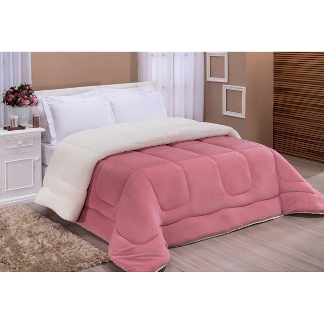 Coberdrom Edredom Sherpa Lã Carneiro Casal Queen Cobertor Cor Rose Coberdrom Edredom Sherpa Lã Carneiro Casal Queen Cobertor Cor Rose