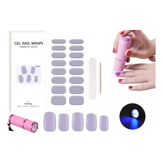 Sticker De Gel Autoadhesivos Nail Wraps + Linterna Uv Led
