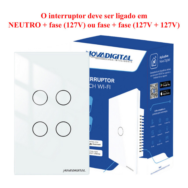Interruptor Inteligente Wifi Novadigital 4 Teclas Botões Touch Tuya Smart Life Alexa Googl... Interruptor Inteligente Wifi Novadigital 4 Teclas Botões Touch Tuya Smart Life Alexa Googl...