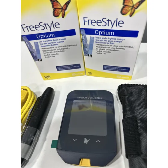 Glucometro Neo Optium Y 2 Pack Tiras 25 Y 100 Unidades. Kit