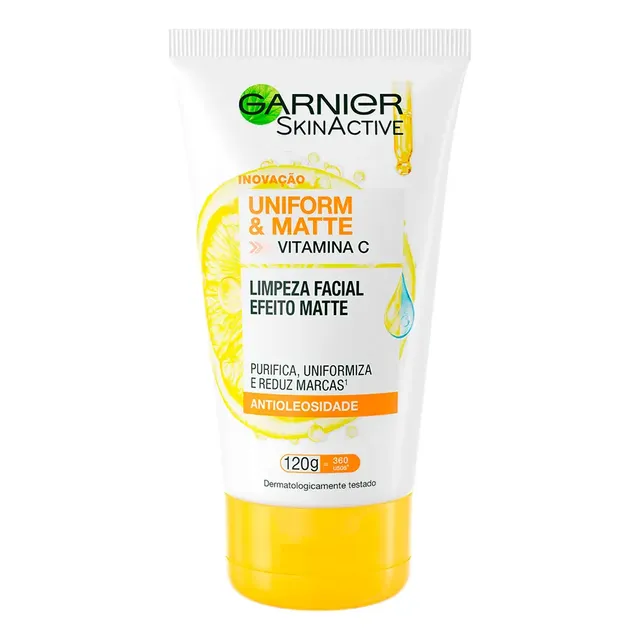 Sabonete limpeza facial vitamina c antioleosidade  uniform & matte garnier 120g
