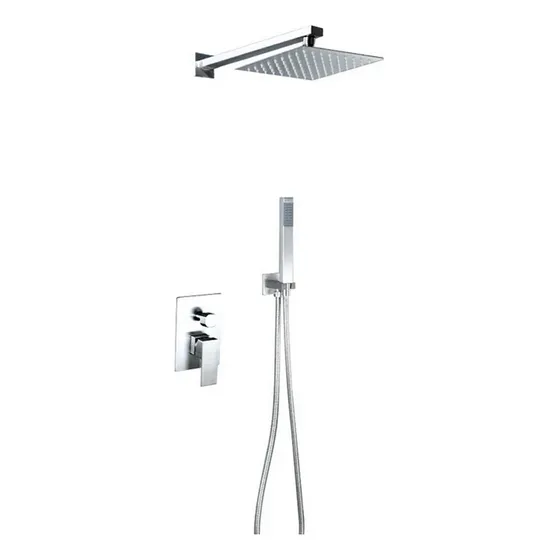 Regadera De Baño con Sistema Oculto Solana Modelo Zaire Color Silver / Cabezal Cuadrado Con Salida De Agua Modo Lluvia Y Regadera De Mano Con Sistema Monomando