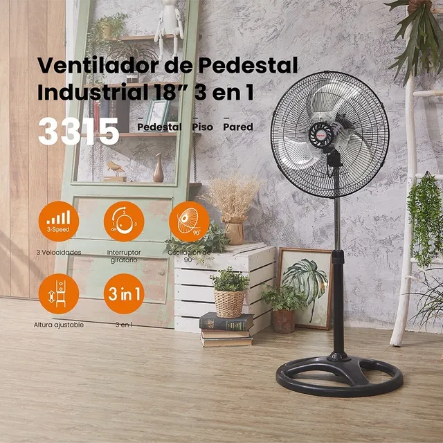 Ventilador 3 En 1 , Marca Mytek 3315, 18puLG , 3 Aspas Metal Estructura Negro Aspas Plata