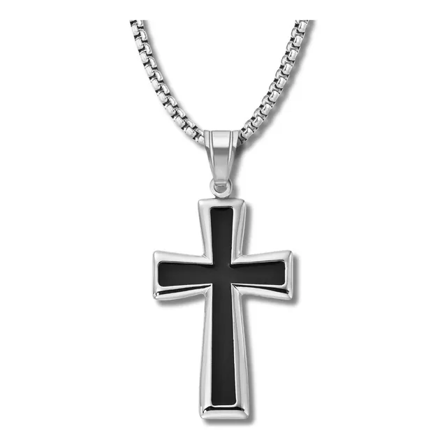 Collar Para Hombre Mujer Con Dije Cruz Catolica Color Plata