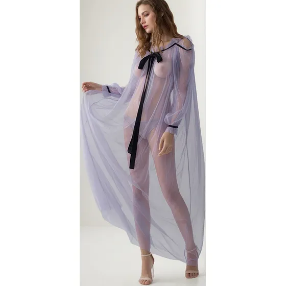 Roxo Claro (camisola E Calcinha) - Renda Transparente Tamanh