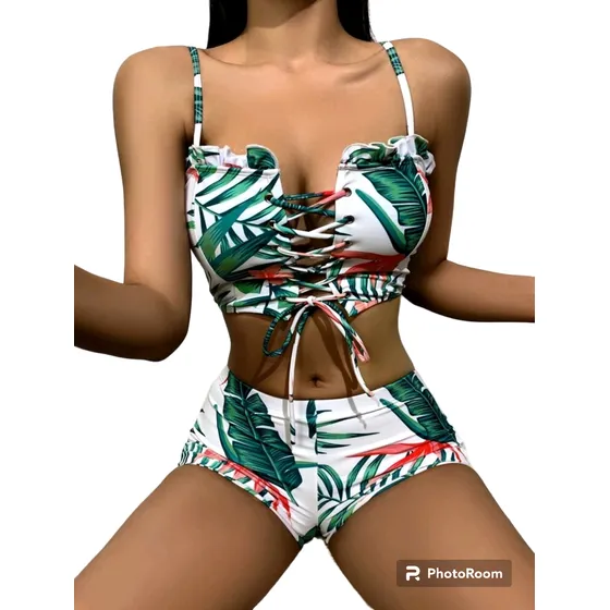 Traje De Baño 2 Piezas Mujer Short Crop Top Lycra Shein