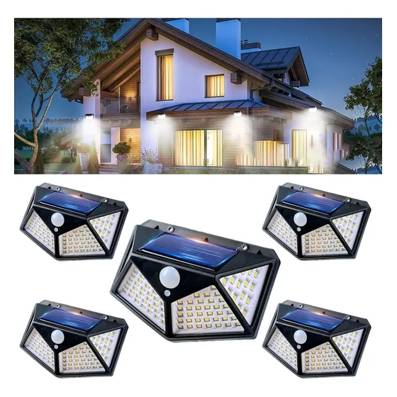Kit 5 Luminária Solar 100 Led Com Sensor Jardim Prova Dágua