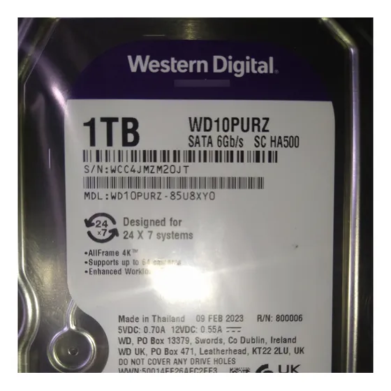 Disco Duro Western Digital Purpura 1tb 3.5 Sata 6gb 64mb